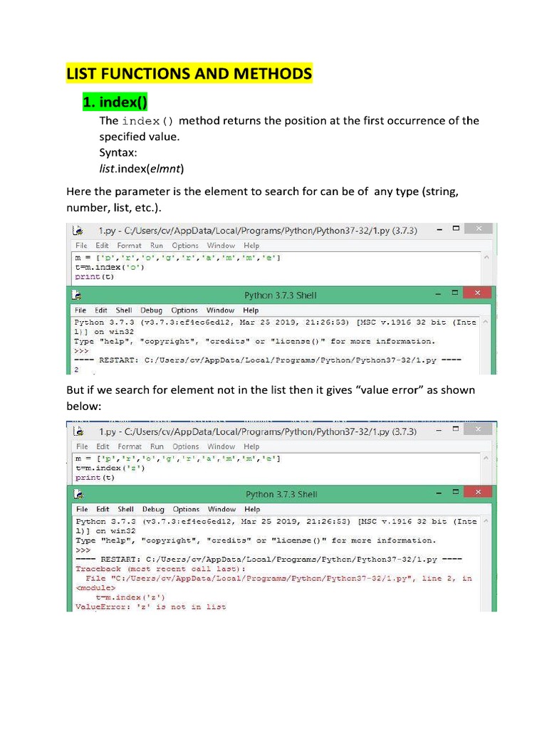 List Functions and Methods_complete_notes | PDF