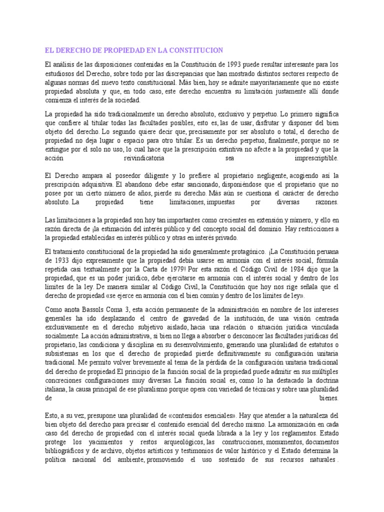 Derecho de Propiedad y su Regulación Constitucional | PDF | Propiedad ...