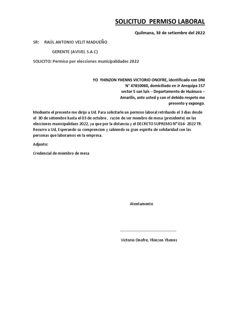 Solicitud Permiso Laboral 2 | PDF