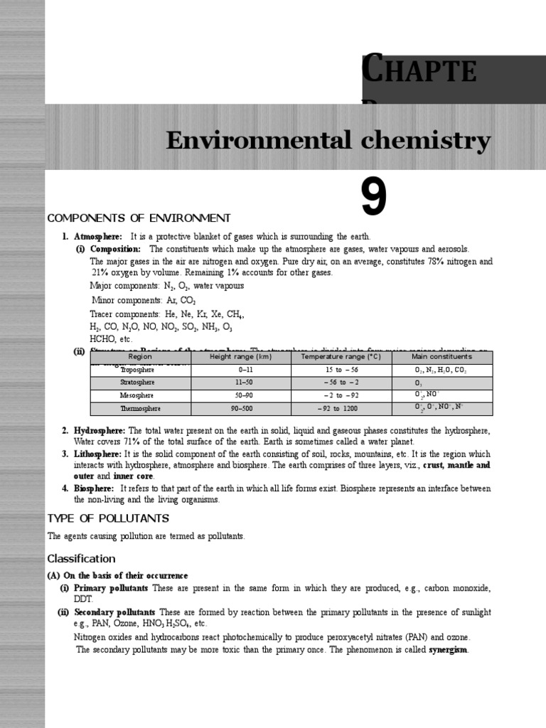Environmental Chemistry Overview | PDF | Smog | Atmosphere Of Earth