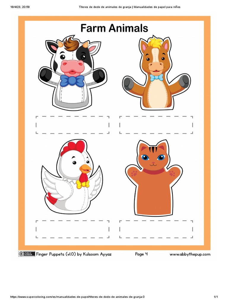 Títeres de Dedo de Animales de Granja | PDF, image size:768x1024
