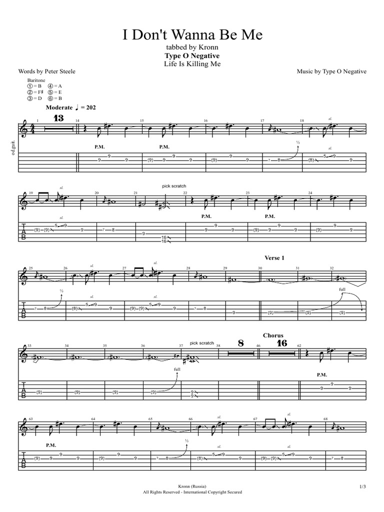 Type O Negative: I Don't Wanna Be Me Tab | PDF