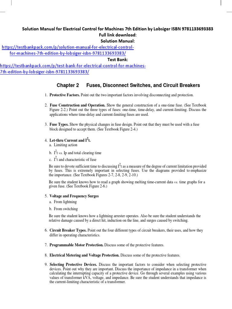 Electrical Control for Machines Solutions | PDF | Fuse (Electrical ...