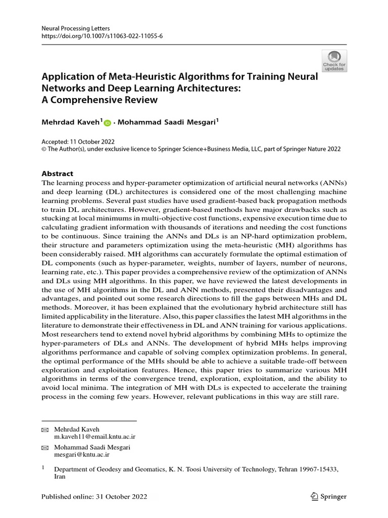 Application of Meta-Heuristic Algorithms For Training Neural Networks ...