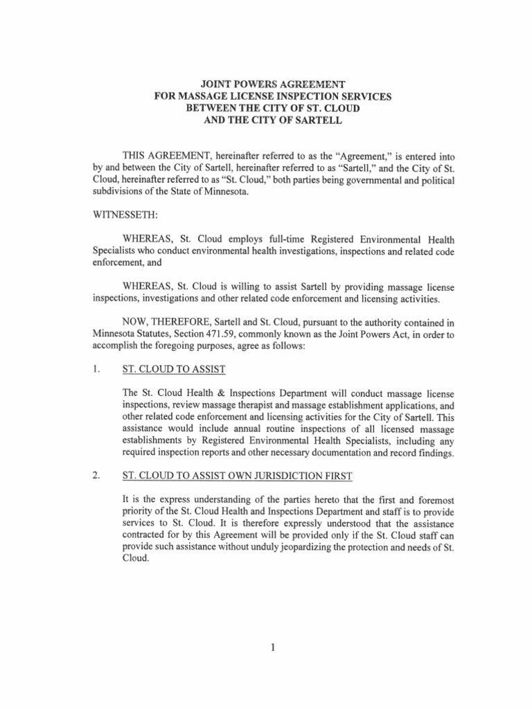 Joint Powers Agreement For Massage License Inspection Services PDF