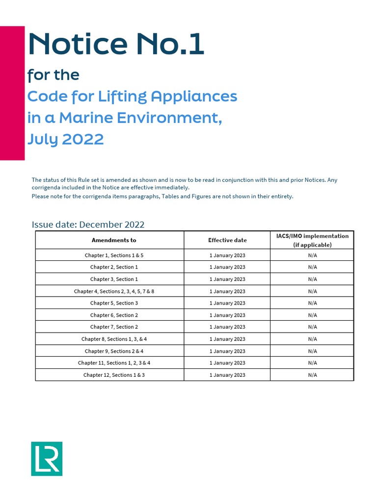 Code For Lifting Appliances in A Marine Environment, July 2022 PDF