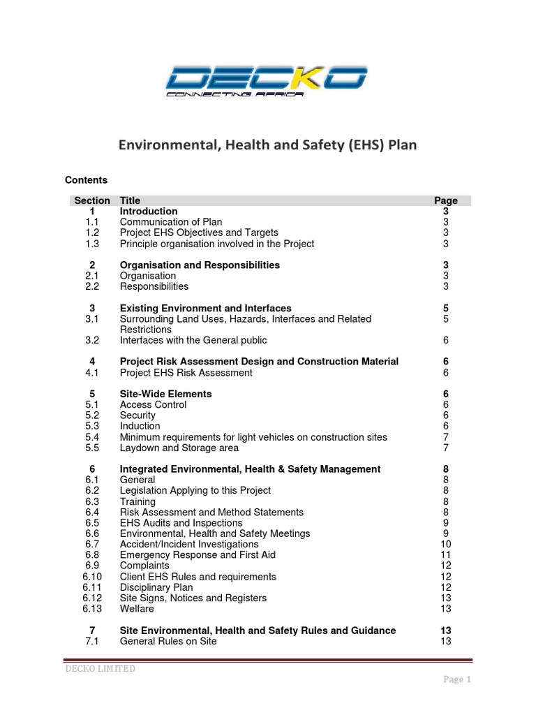 Decko Ltd EHS Management Plan | PDF