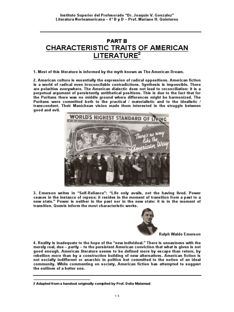 Characteristic Traits of American Literature | PDF