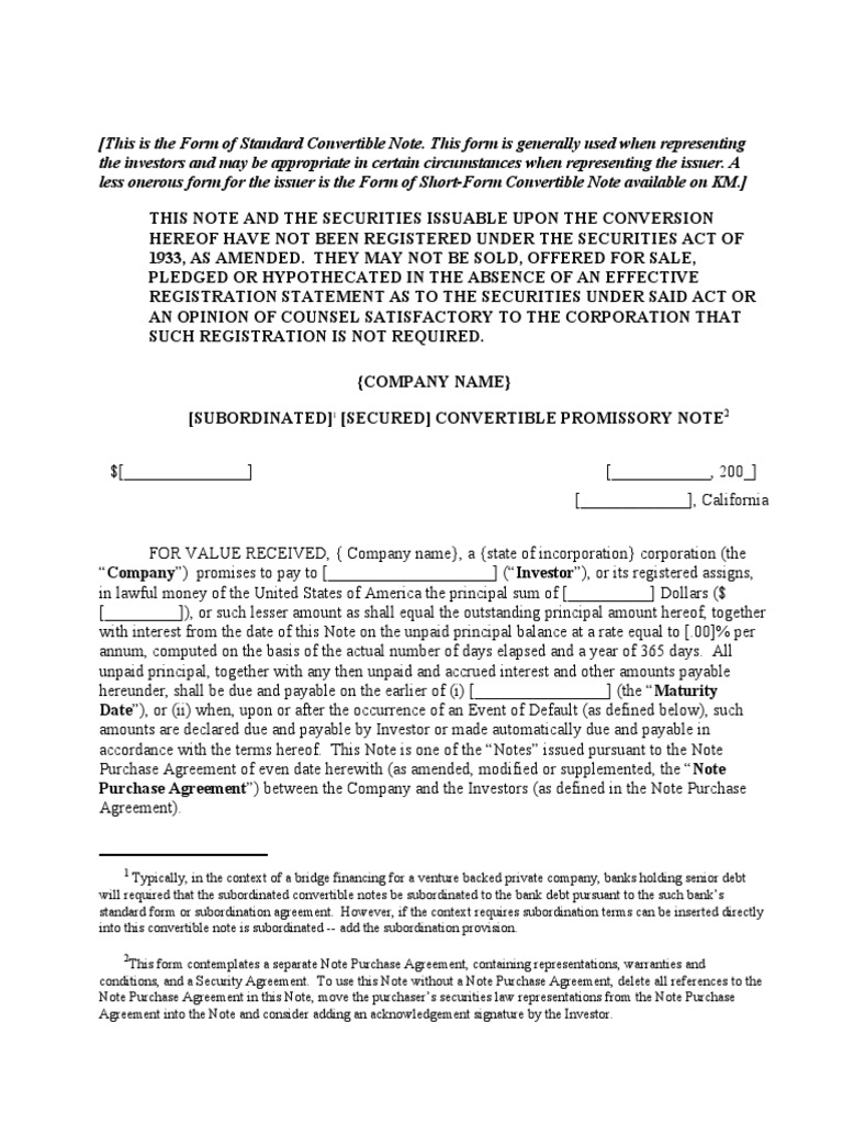 Convertible Note | PDF | Stocks | Bankruptcy