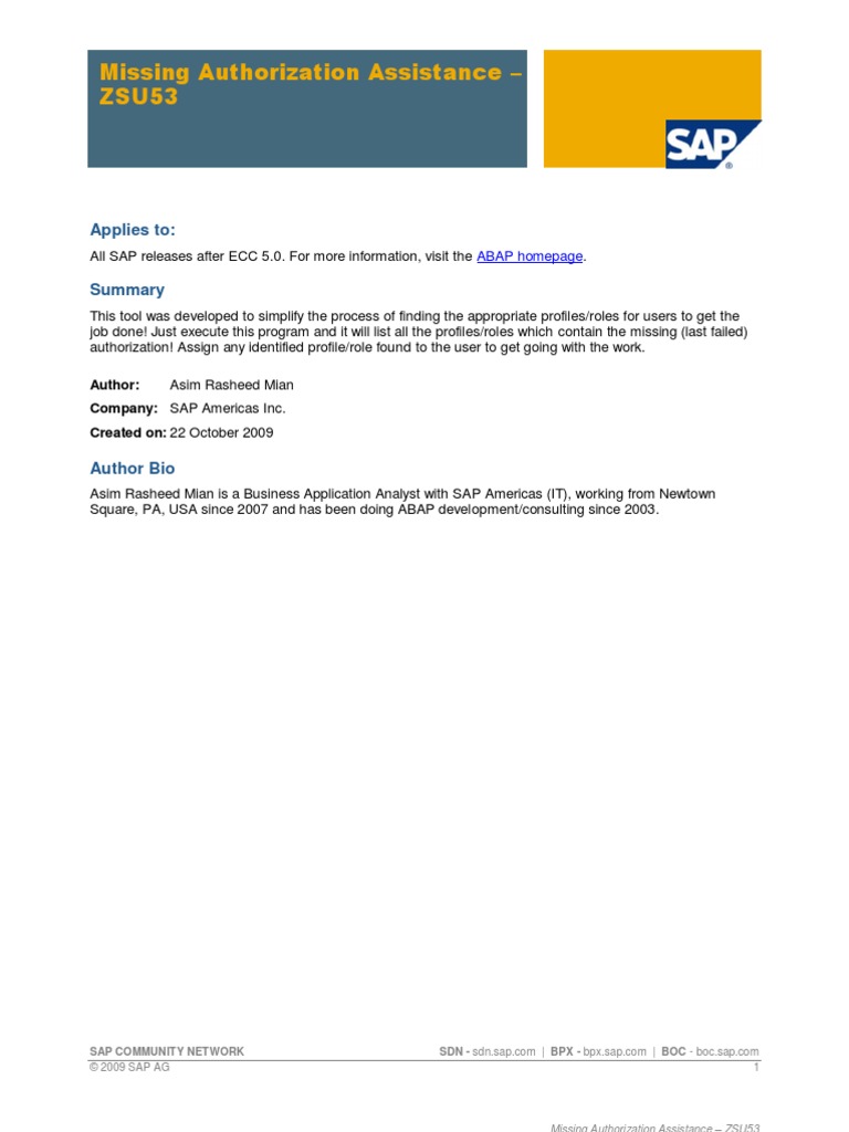Missing Authorization Assistance - ZSU53 | PDF | Object (Computer ...