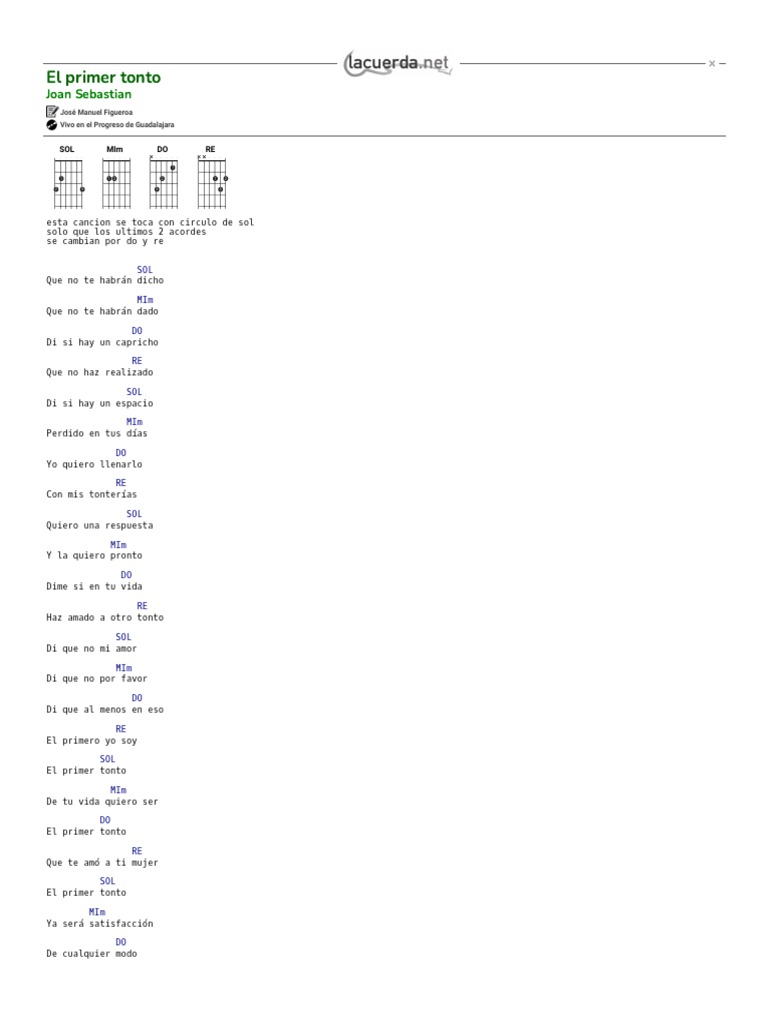EL PRIMER TONTO, Joan Sebastian_ Acordes PDF