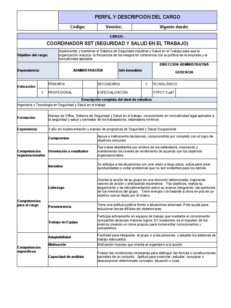 Perfil Coordinador SGSST | PDF | Seguridad y salud ocupacional