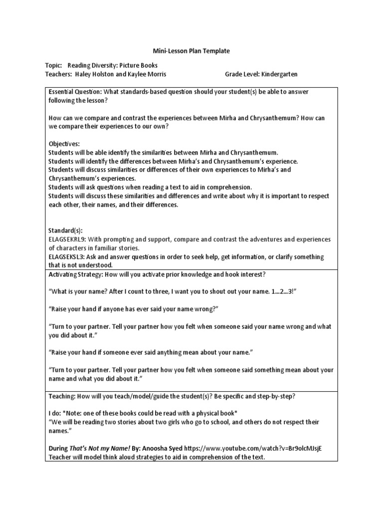 Lesson Plan Names