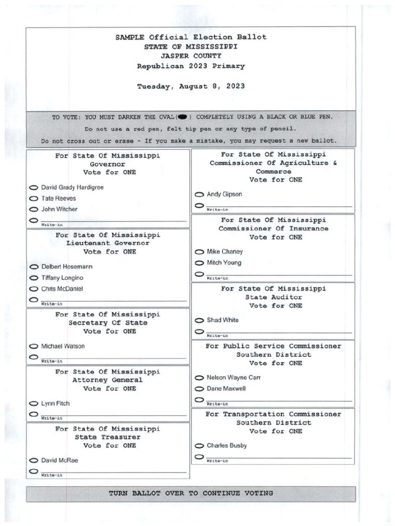 Jasper County Republican Sample Ballot PDF