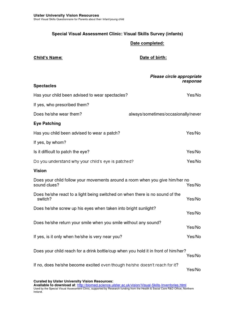 visionassessmentquestionnaireinfant PDF Human Development