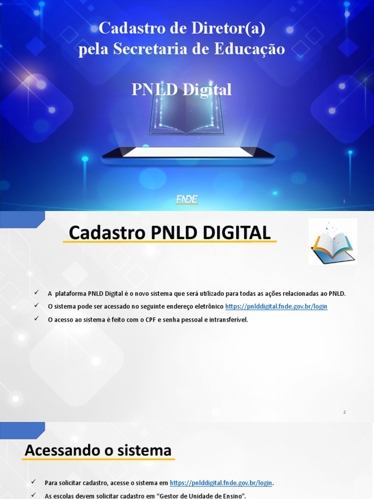 Cadastro de Diretores no PNLD Digital | PDF | Escolas | Senha