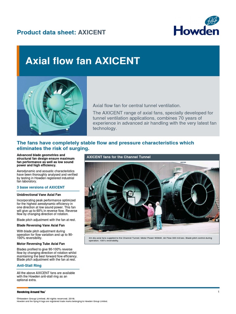 Howden AXICENT Axial Fans for Tunnels | PDF