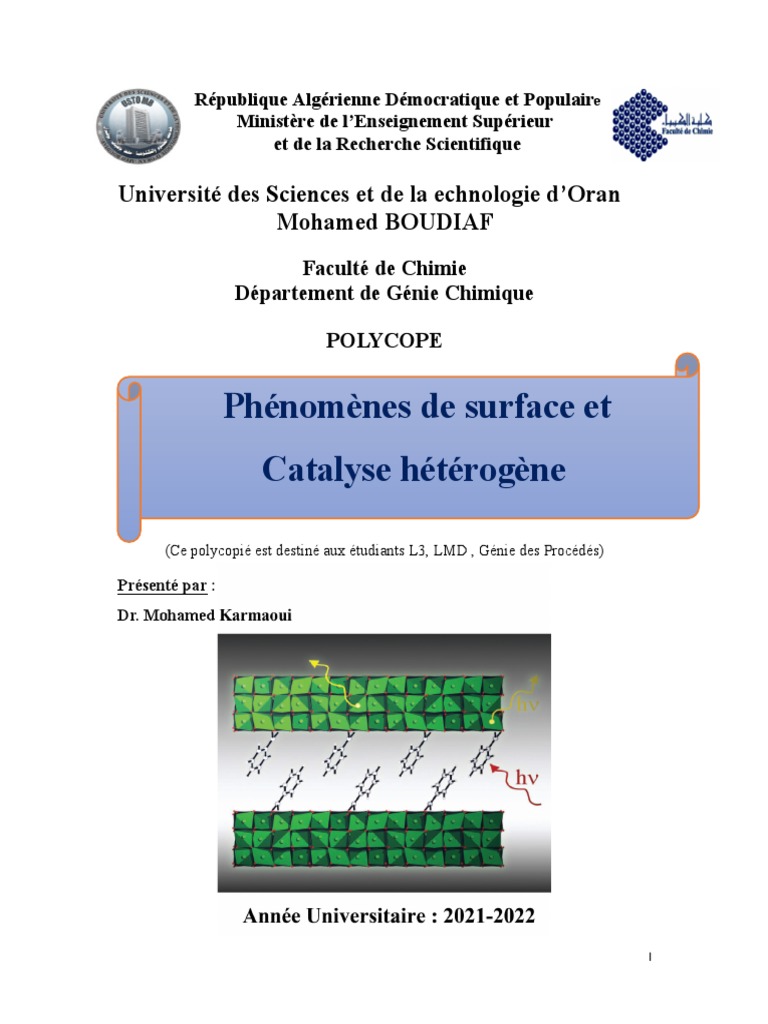 Chimie des Surfaces et Catalyse Hétérogène | PDF | Tension ...