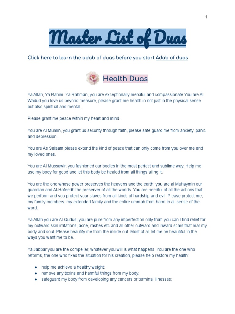 Comprehensive Duas for Health and Growth | PDF | Religion ...