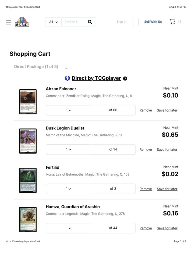 TCGplayer Your Shopping Cart PDF
