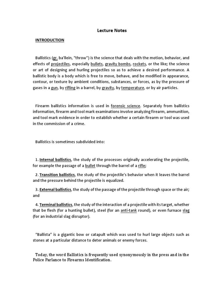 Lecture Notes Forensic Ballistic | PDF | Gun Barrel | Ballistics