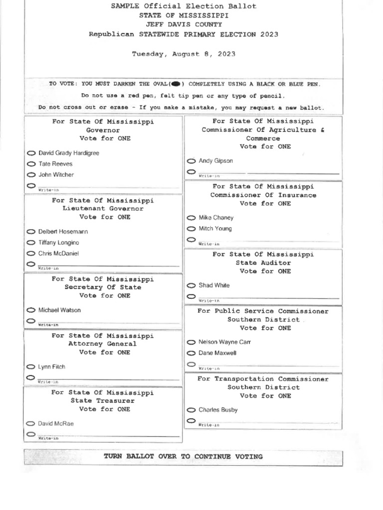 Jefferson Davis County Republican Sample Ballot PDF