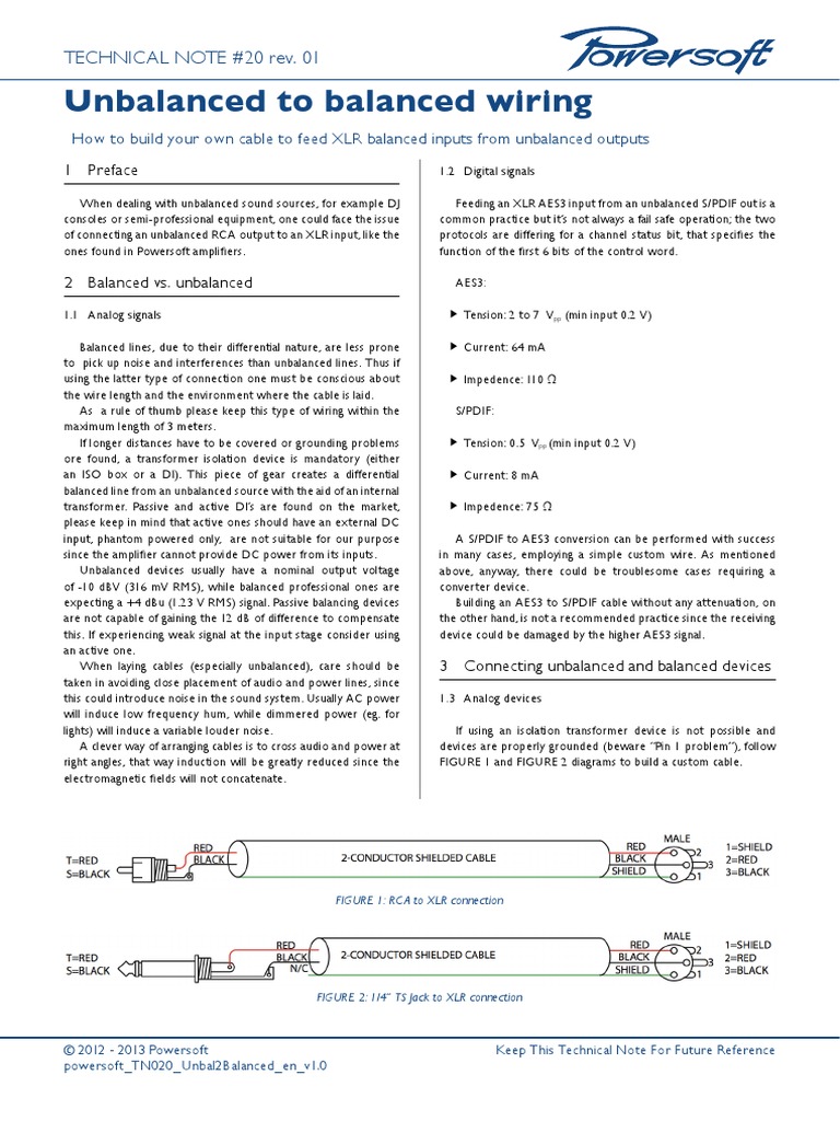 Unbalanced to Balanced Audio Connections | PDF | Electrical Components ...