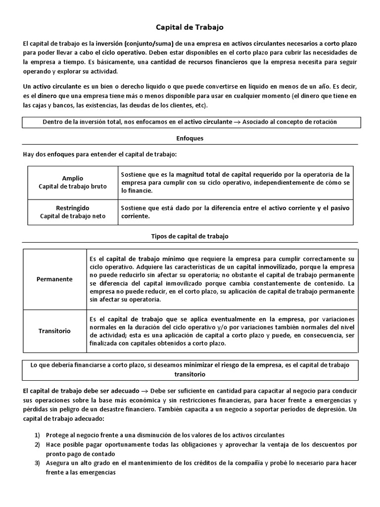 Guía Completa sobre Capital de Trabajo | PDF | Capital de trabajo ...