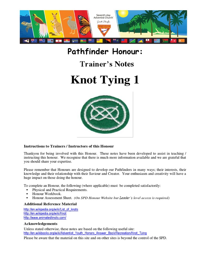 Knot Tying 1 Honour Trainer S Notes | PDF | Knot | Scoutcraft