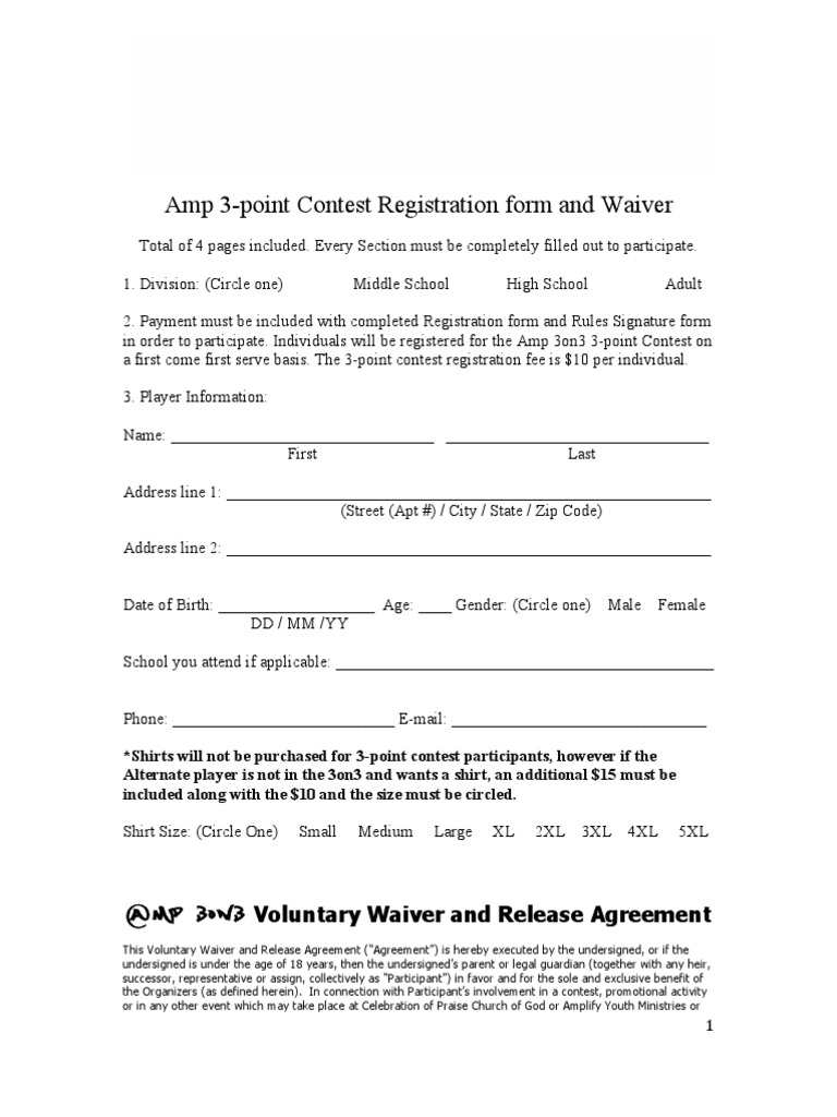 2 Amp 3Point Contest Registration & Waiver Form PDF Damages