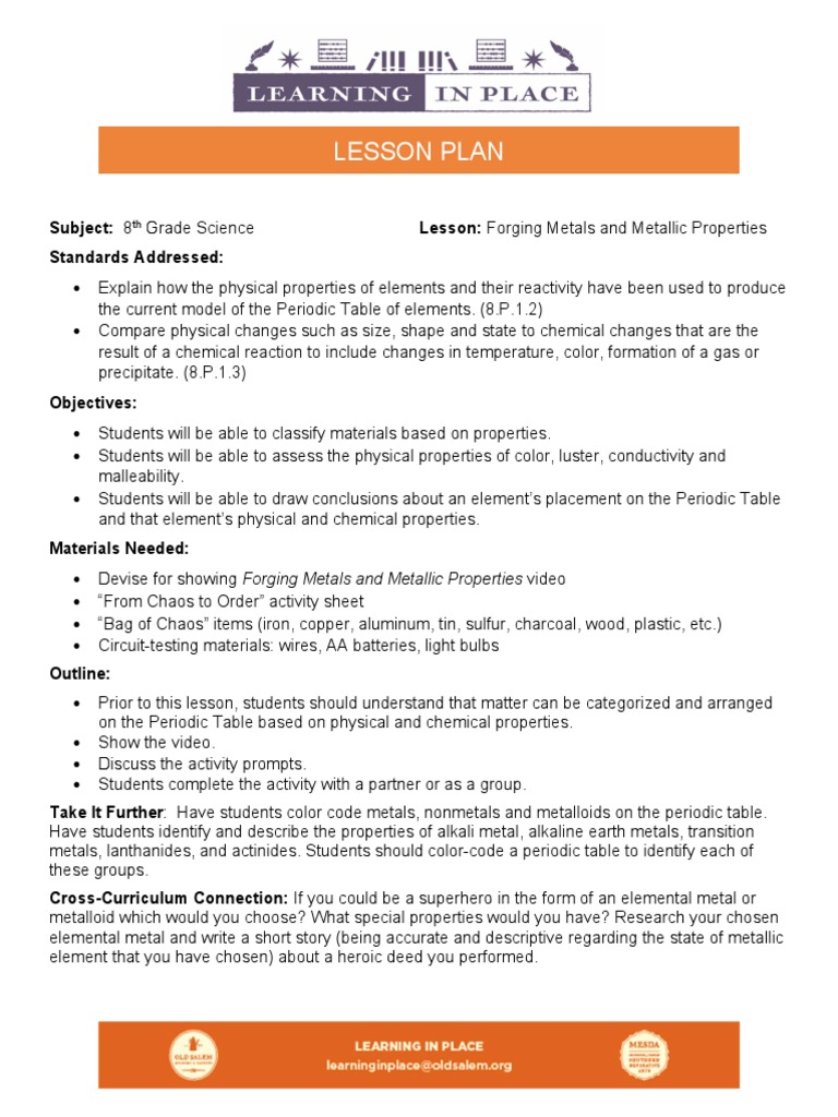 8th Grade Science: Forging Metals Lesson | PDF | Metals | Periodic Table