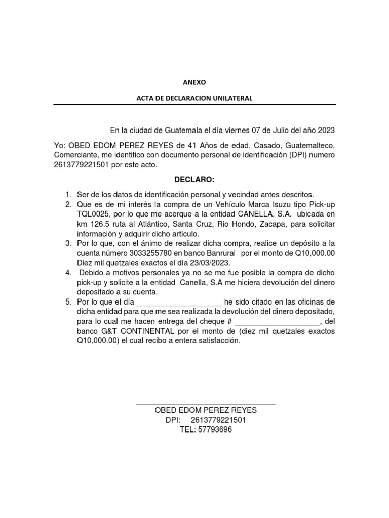 Acta de Declaracion Unilateral PDF