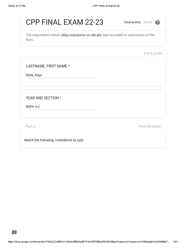 CPP FINAL EXAM Score PDF Influenza Sexually Transmitted Infection
