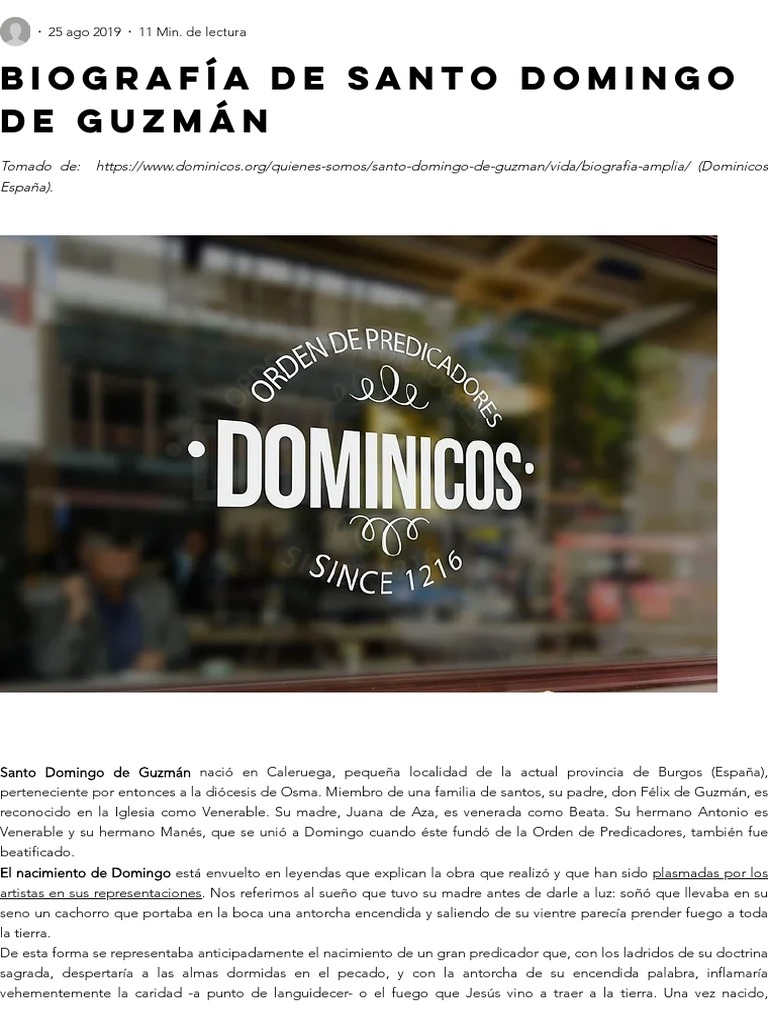 Biografía De Santo Domingo De Guzmán Pdf Orden Dominicana