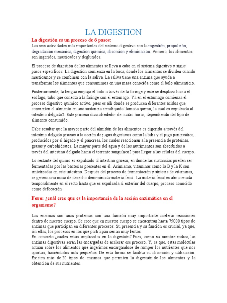 Proceso De La Digestion Pdf Digestión Sistema Digestivo Humano