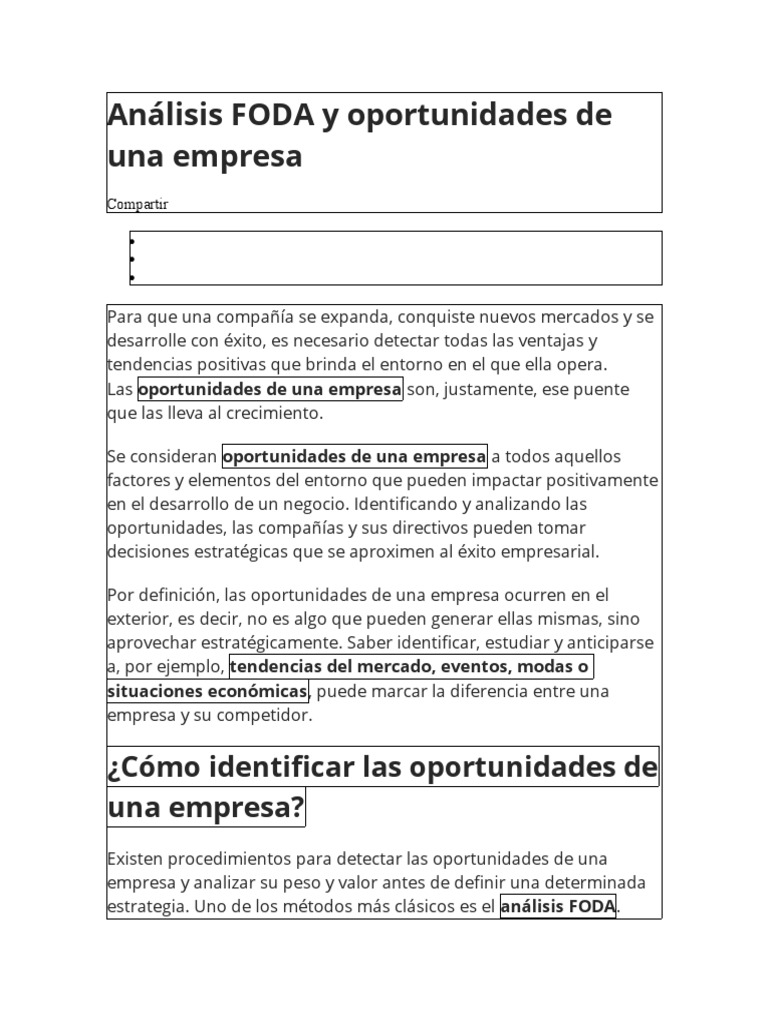 Análisis FODA y Oportunidades de Una Empresa | PDF | Análisis FODA ...