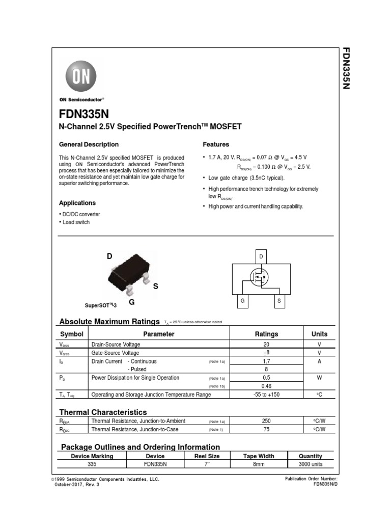 FDN335N | PDF | Field Effect Transistor | Mosfet