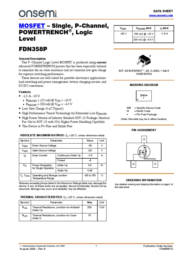 FET 52 FDN358P - MOSFET - Single, P-Channel | PDF