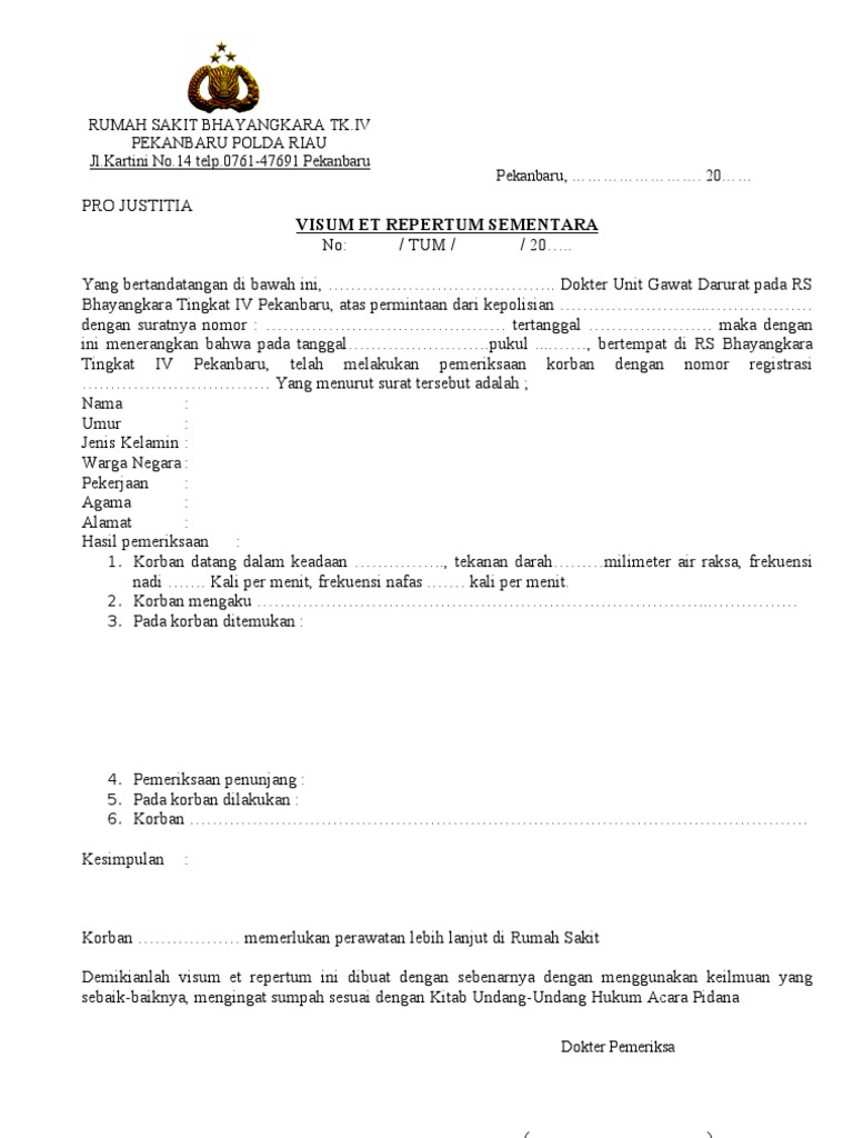 Format Visum Sementara Rs Bhayangkara Pekanbaru