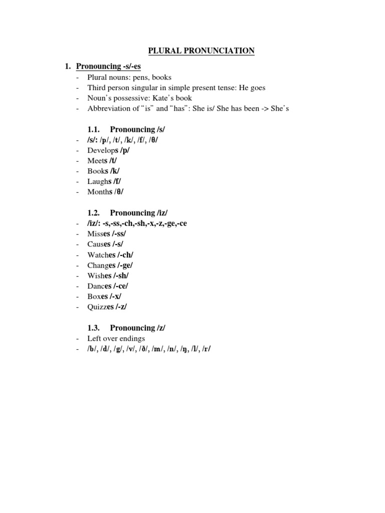 PLURAL PRONUNCIATION PDF
