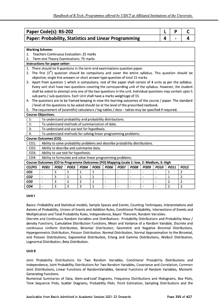 Probability and Statistics Theory Syllabus | PDF