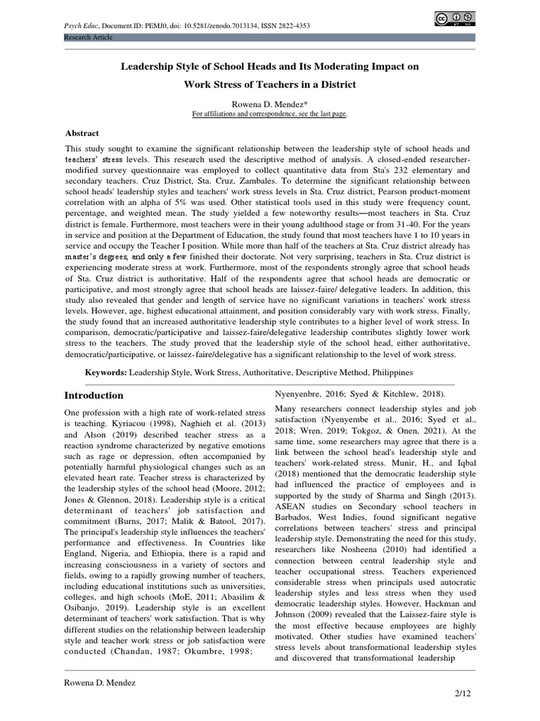 Photo inspiration: Leadership Style Of School Heads And Its Moderating Impact On Photo Inspiration