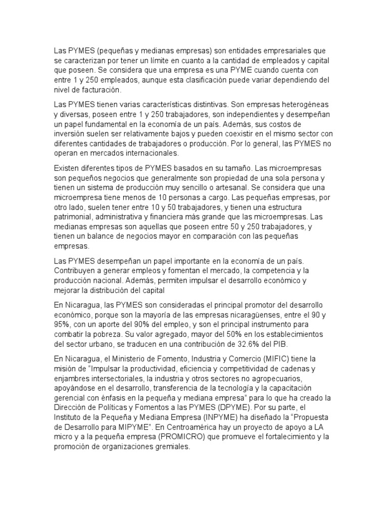 Características y rol de las PYMES en Nicaragua | PDF | Pequeñas y ...