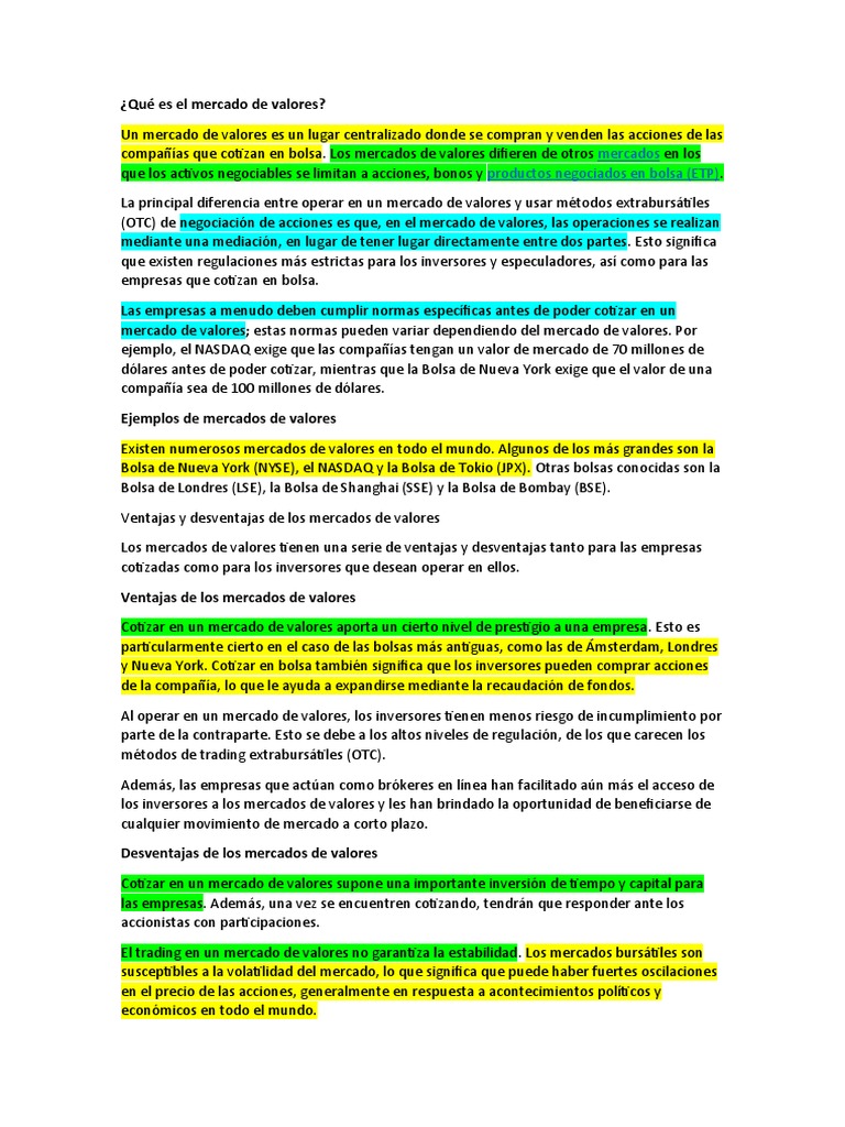 Qué Es El Mercado de Valores | PDF | Bolsa | Bolsa de Valores