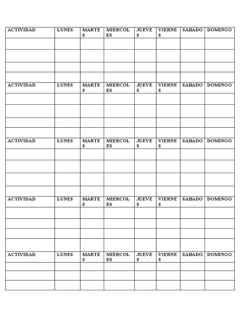Tabla de Los Dias de La Semana | PDF