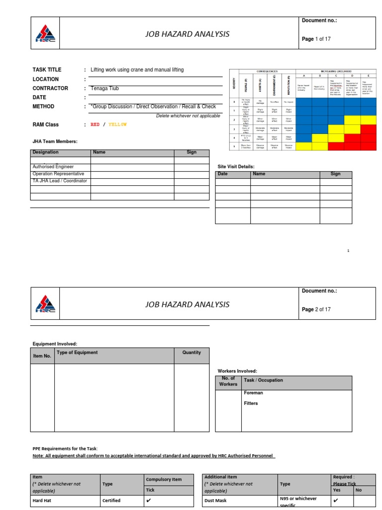 JHA Lifting Work Using Crane and Manual Lifting PDF Personal