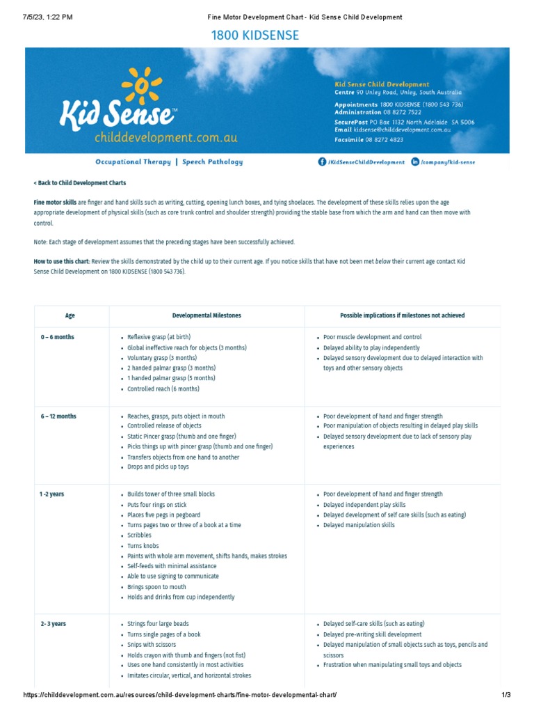 Fine Motor Skills Development Chart | PDF