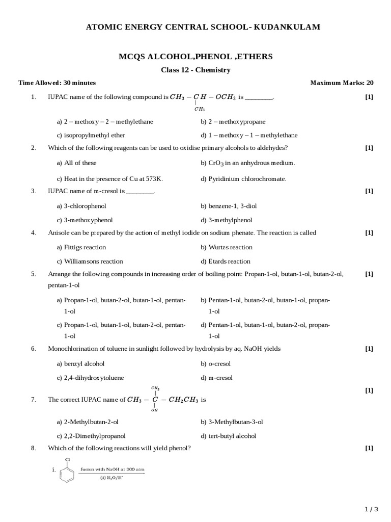mcqs alcohol phenol.. (1) PDF