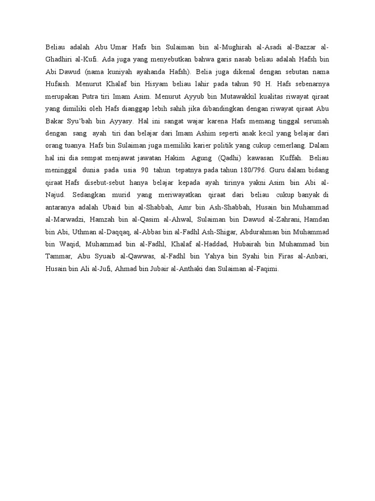 Biografi Imam Hafs bin Sulaiman | PDF