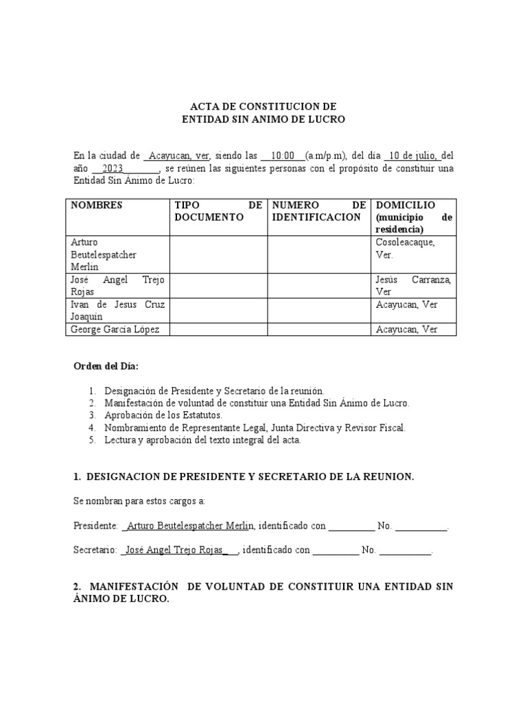 Modelo Acta de Constitución | PDF | Gobierno | Justicia